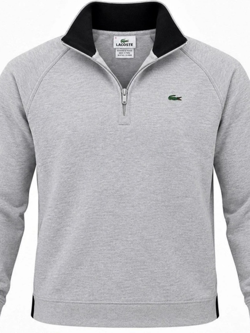 Lacoste Men’s XL Size 6 Gray 1/4 Zip Pullover Cotton Black Collar Crocodile